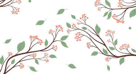 Delicate branches with tiny pink flowers and green leaves.
