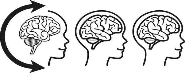 Human head profile illustration of brain, mind, and thinking concept vector silhouette