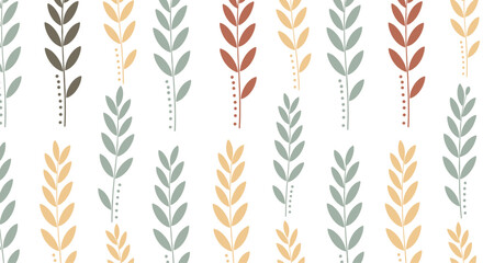 A repeating pattern of stylized botanical elements in a muted earthy color palette.