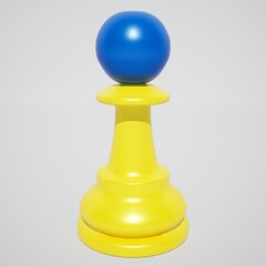 Chess pawn in Ukraine flag colors. Isolated 3d render illustration