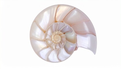 Close-up of nautilus shell with exposed spiral structure and pearlescent surface for editorial biology mathematics and natural symmetry-themed visuals