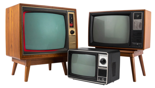 Dual Retro TV Set Collection with Static Display, isolated on transparent background