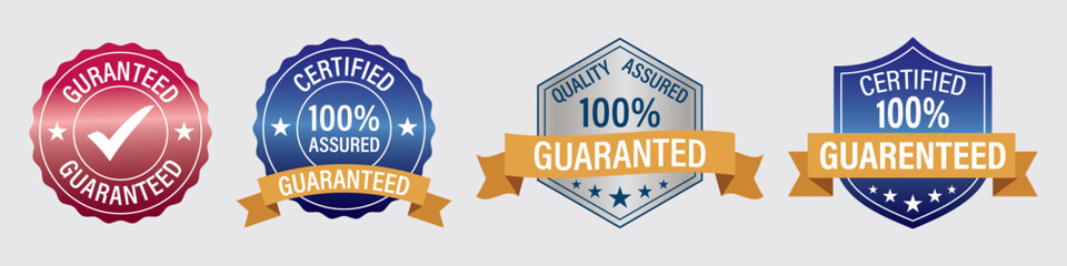 Set of Certified Guaranteed Quality Seals and Badges for Assurance. guarantee badges isolated on 
white background