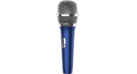 Isolated blue handheld microphone for podcasting, stage, presentation, music, speaking, studio © Emma
