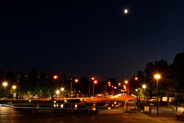 Fototapeta premium Nighttime city view of Gyula main square
