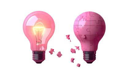 Problem Solving and Innovation Collection with Puzzle Lightbulb Illustrations, isolated on transparent background