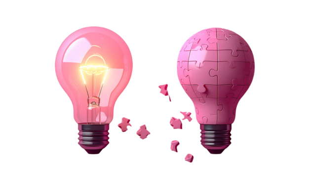 Problem Solving and Innovation Collection with Puzzle Lightbulb Illustrations, isolated on transparent background - Powered by Adobe