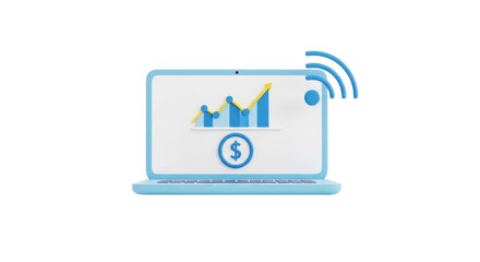 Isolated modern laptop displaying financial analysis and wireless internet connection