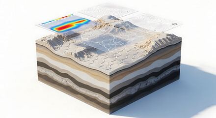 Geological Cross-Section Illustrating Subsurface Layers and Surface Topography Data Visualization