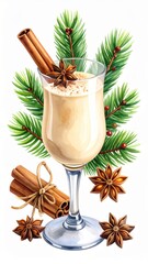 Festive Holiday Drink with Cinnamon and Star Anise Illustration