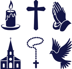 All Saints’ Day Symbols Set Silhouette Vector