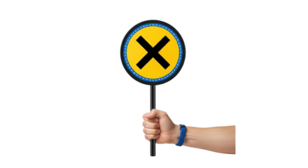 Isolated hand holding cross-out sign to reject, refuse or stop something in visual way