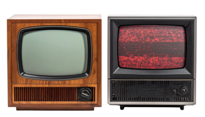 Vintage Television Bundle with Red Noise Screen, isolated on transparent background