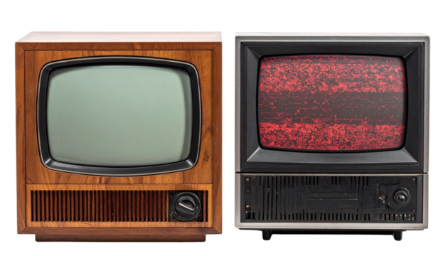 Vintage Television Bundle with Red Noise Screen, isolated on transparent background