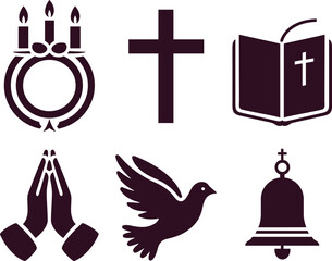 All Saints’ Day Symbols Set Silhouette Vector