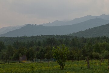 panoramic view of the Kuturchinskoye Belogorye mountain range in the Sayan Mountains