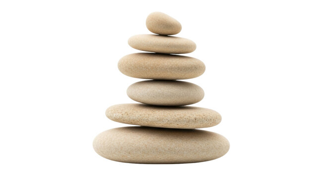Isolated stack of balanced zen stones representing peace harmony relaxation wellbeing