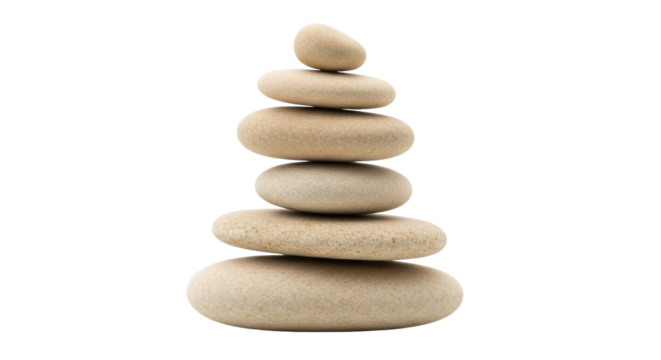 Isolated stack of balanced zen stones representing peace harmony relaxation wellbeing
