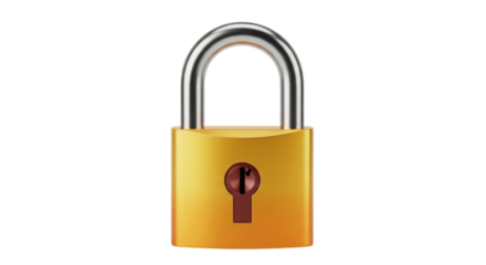 Isolated brass padlock for security, privacy, and access management on white surface