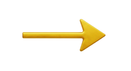 Isolated golden arrow sign pointing to the right direction symbol with shiny metallic look