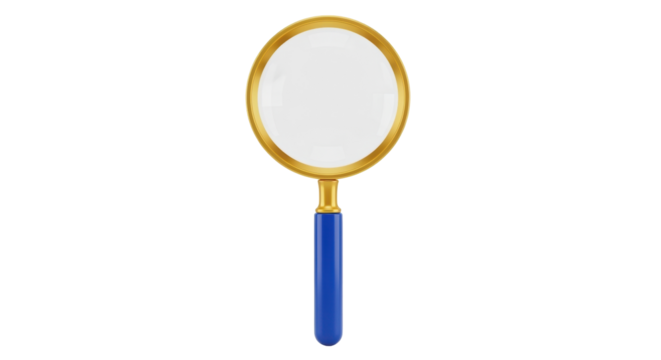 Isolated magnifying glass with blue handle for inspection or closer look, detail, and research