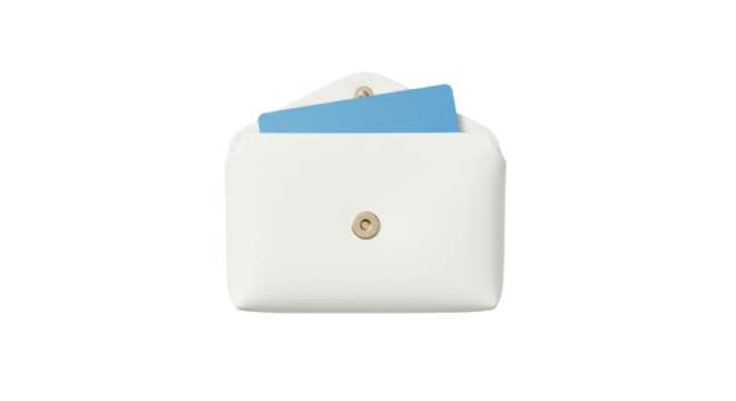 Isolated envelope style cardholder with blue cards inside on a neutral surface, front view - Powered by Adobe