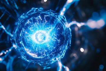 Futuristic Energy Core with Spherical Fusion Reactor Illustrating High Temperature Plasma Technology