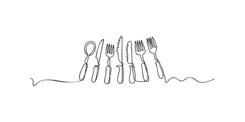 Minimalist single line drawing of cutlery