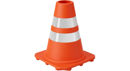 Isolated orange traffic cone with reflective stripes for safety, roadside hazard, construction