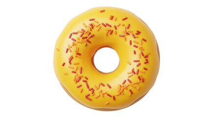 Isolated yellow donut with sprinkles, delicious pastry ready to eat, sweet treat for coffee break