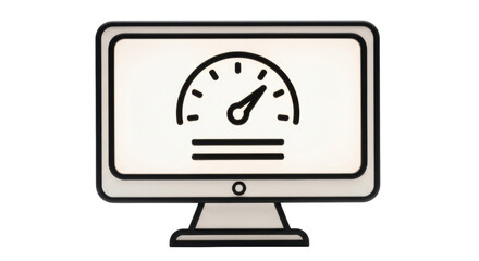 Isolated computer monitor displaying a speedometer, indicating network connection speed