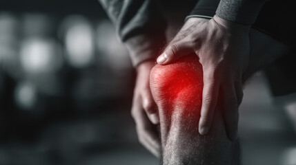 Knee pain relief through gentle touch, highlighting discomfort and care in medical context