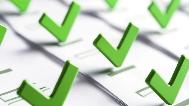 A close-up view of a green check mark on a sheet of paper, suitable for use in reports, documents, and presentations