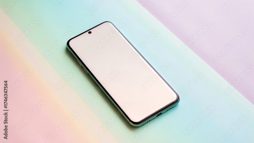 Wall mural minimal tech and gadget product shots. a smartphone on a soft pastel background with a minimalistic 