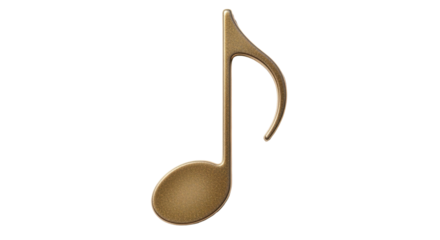 Isolated Eighth note musical symbol, golden hue with metallic shimmer and sheen, for sheet music