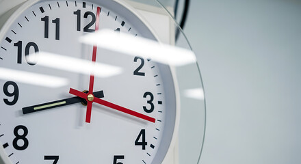 Close-up of a white clock showing the time accurately.