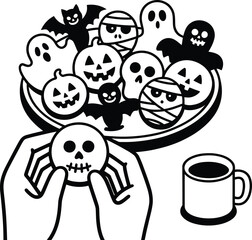 Vector art of hands holding halloween cookie.