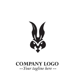 Head of Bunny Logo Symbol Black on White Background in Cute Minimalist Vector Design for Modern Branding