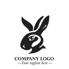 Head of Bunny Logo Symbol Black on White Background in Cute Minimalist Vector Design for Modern Branding