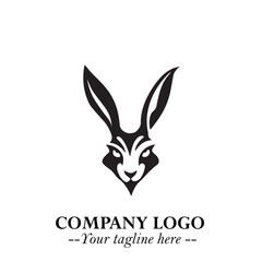 Head of Bunny Logo Symbol Black on White Background in Cute Minimalist Vector Design for Modern Branding