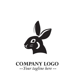 Head of Bunny Logo Symbol Black on White Background in Cute Minimalist Vector Design for Modern Branding