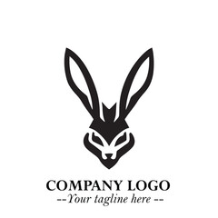 Head of Bunny Logo Symbol Black on White Background in Cute Minimalist Vector Design for Modern Branding