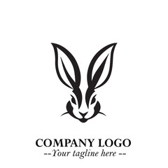 Head of Bunny Logo Symbol Black on White Background in Cute Minimalist Vector Design for Modern Branding