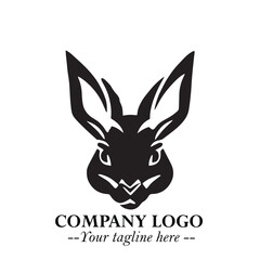 Head of Bunny Logo Symbol Black on White Background in Cute Minimalist Vector Design for Modern Branding