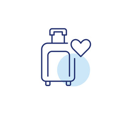 Wheeler suitcase and heart. Trusted air experience. Pixel perfect, editable stroke vector icon