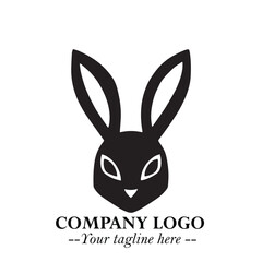 Head of Bunny Logo Symbol Black on White Background in Cute Minimalist Vector Design for Modern Branding