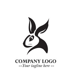 Head of Bunny Logo Symbol Black on White Background in Cute Minimalist Vector Design for Modern Branding