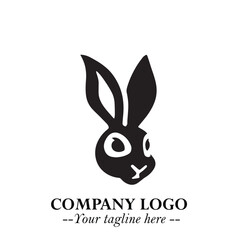 Head of Bunny Logo Symbol Black on White Background in Cute Minimalist Vector Design for Modern Branding