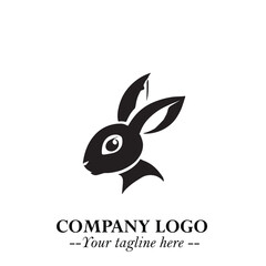Head of Bunny Logo Symbol Black on White Background in Cute Minimalist Vector Design for Modern Branding