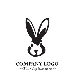 Head of Bunny Logo Symbol Black on White Background in Cute Minimalist Vector Design for Modern Branding